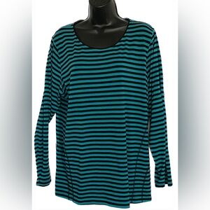 Alia TURQUOISE/BLK STRIPE Long Sleeve Crew, XL Summer Sale